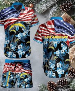 NFL Los Angeles Chargers American Flag Hawaiian Shirt and Shorts Set