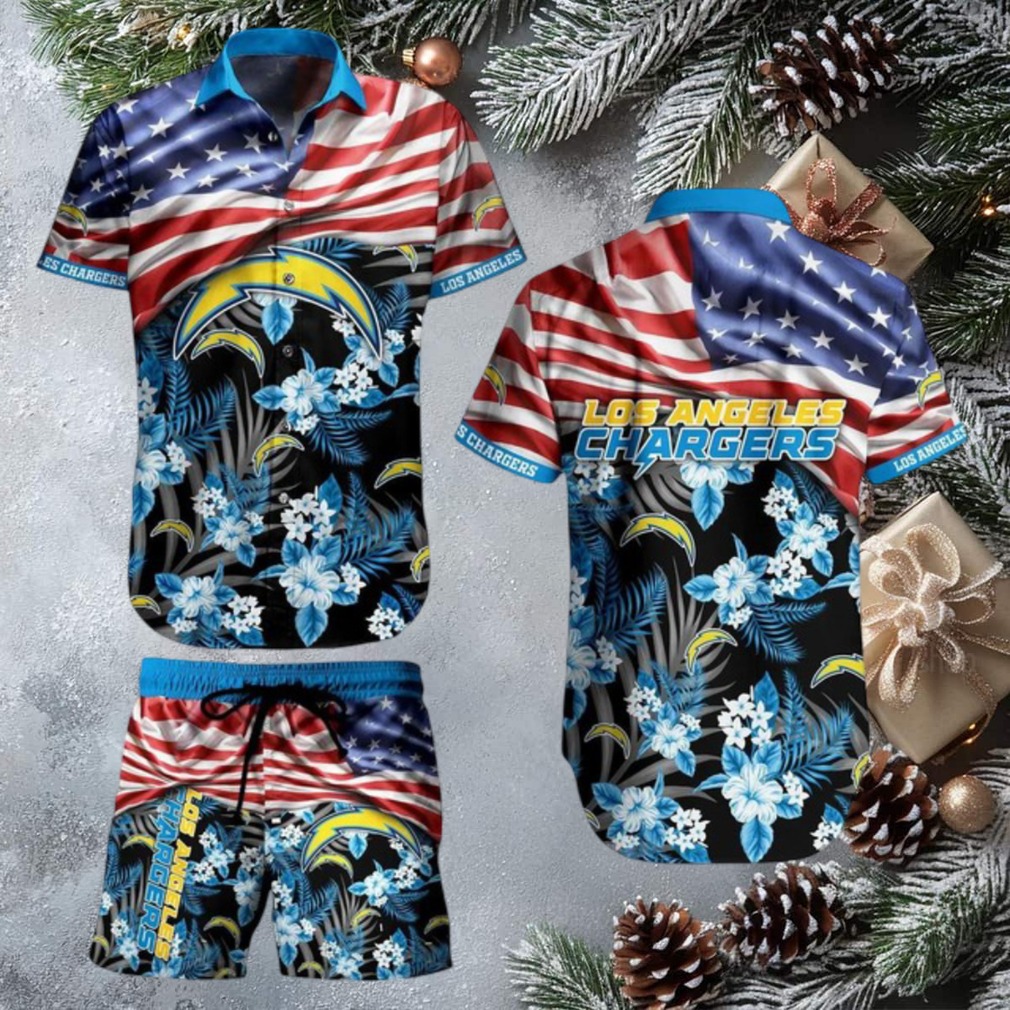 NFL Los Angeles Chargers American Flag Hawaiian Shirt and Shorts Set NFL Los Angeles Chargers American Flag Hawaiian Shirt and Shorts Set