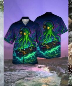 Neon Octopus DJ Deck Summer Vacation Shirt Hawaiian