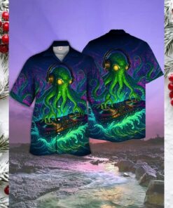 Neon Octopus DJ Deck Summer Vacation Shirt Hawaiian