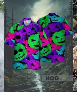 Neon Spooky Pumpkin Hawaiian Shir