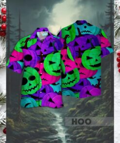 Neon Spooky Pumpkin Hawaiian Shir