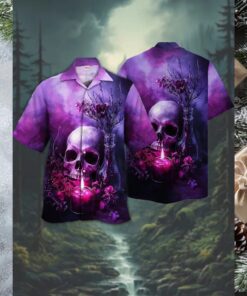 Purple Gothic Skull & Candle Hawaiian Shirt