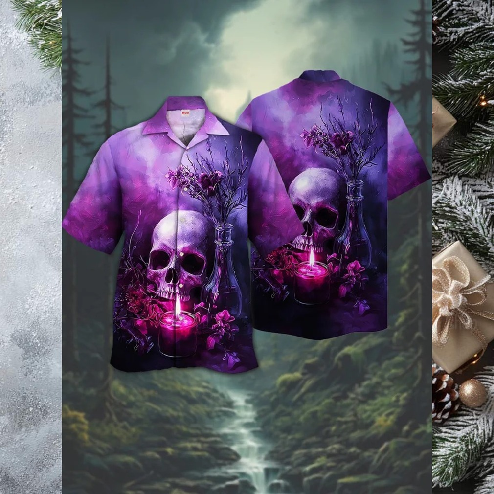 Purple Gothic Skull & Candle Hawaiian Shirt Purple Gothic Skull & Candle Hawaiian Shirt