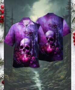 Purple Gothic Skull & Candle Hawaiian Shirt