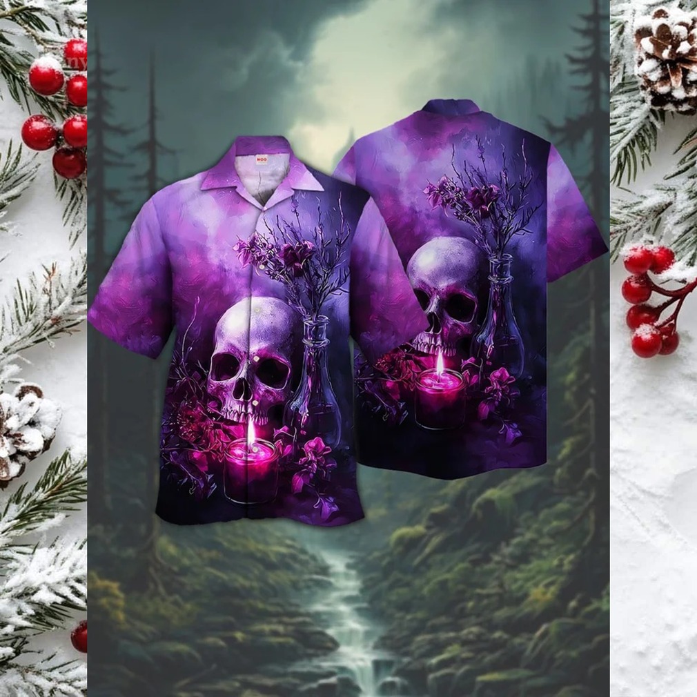 Purple Gothic Skull & Candle Hawaiian Shirt Purple Gothic Skull & Candle Hawaiian Shirt