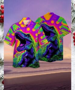 Roaring Retro Neon Dino Hawaiian Shirt