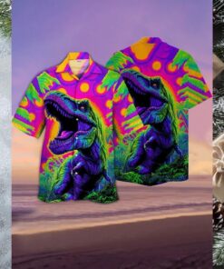 Roaring Retro Neon Dino Hawaiian Shirt