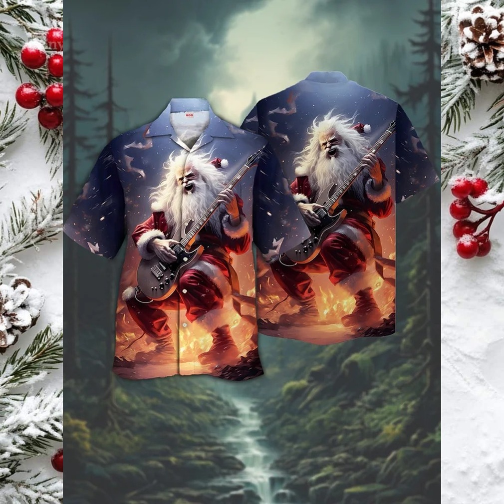 Rockin’ around the Christmas Tree Santa Guitar Hawaiian Shirt Rockin’ around the Christmas Tree Santa Guitar Hawaiian Shirt