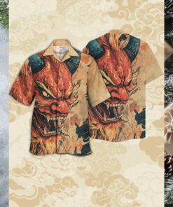 Ukiyo e Style Oni Demon Cuban Collar Hawaiian Shirt