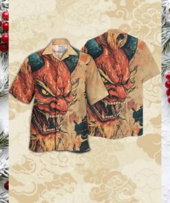 Ukiyo e Style Oni Demon Cuban Collar Hawaiian Shirt