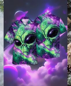Vibrant Green & Purple Alien Galaxy Hawaiian Shirt