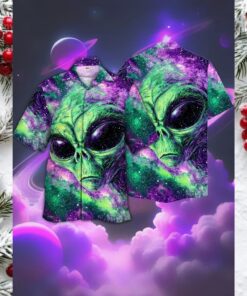 Vibrant Green & Purple Alien Galaxy Hawaiian Shirt